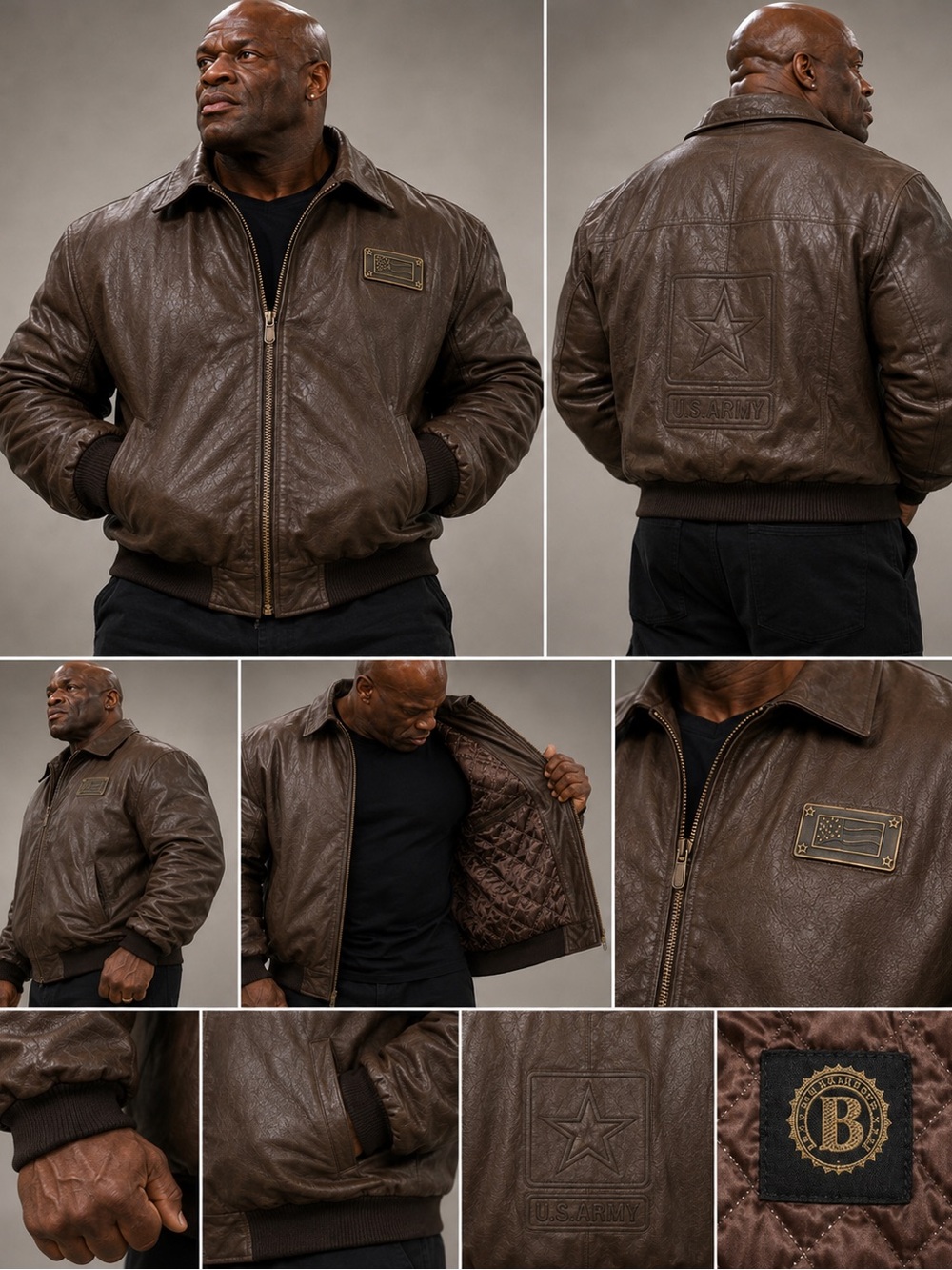 The Bradford Exchange U.S. Army Brown Genuine Leather Bomber Jacket 3XL